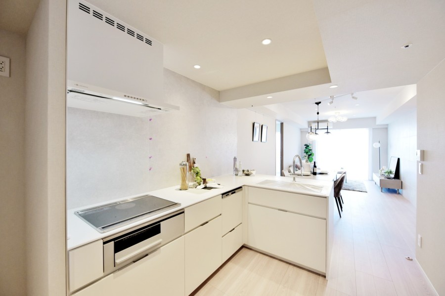 田中工藝製オリジナルシステムキッチンを採用しています。ＩＨクッキングヒーターですので、エコで経済的です。食器洗い機付ですので、毎日の家事の時短にも役立ちます。ディスポーザー付です。